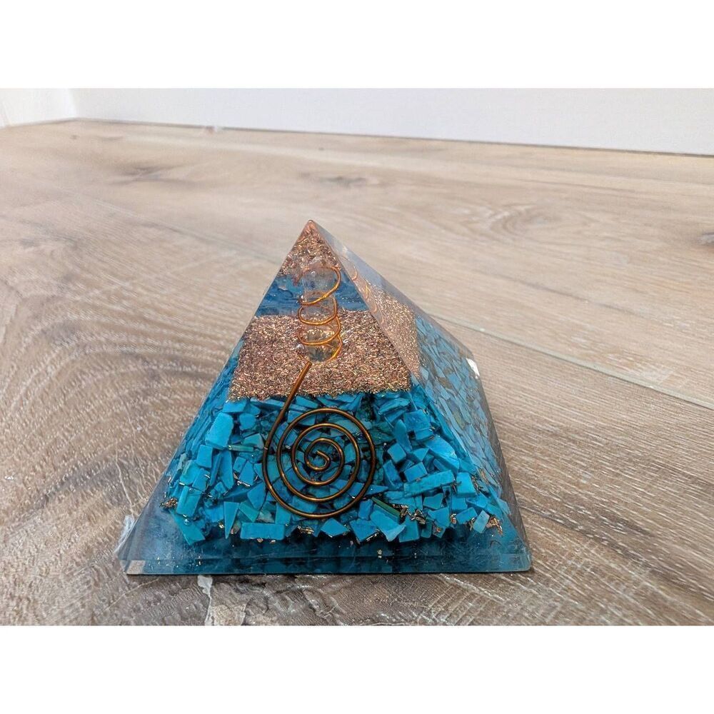 Apatite Orgone Pyramid Blue-Green Crystal Copper Coil Energy Generator Chakra